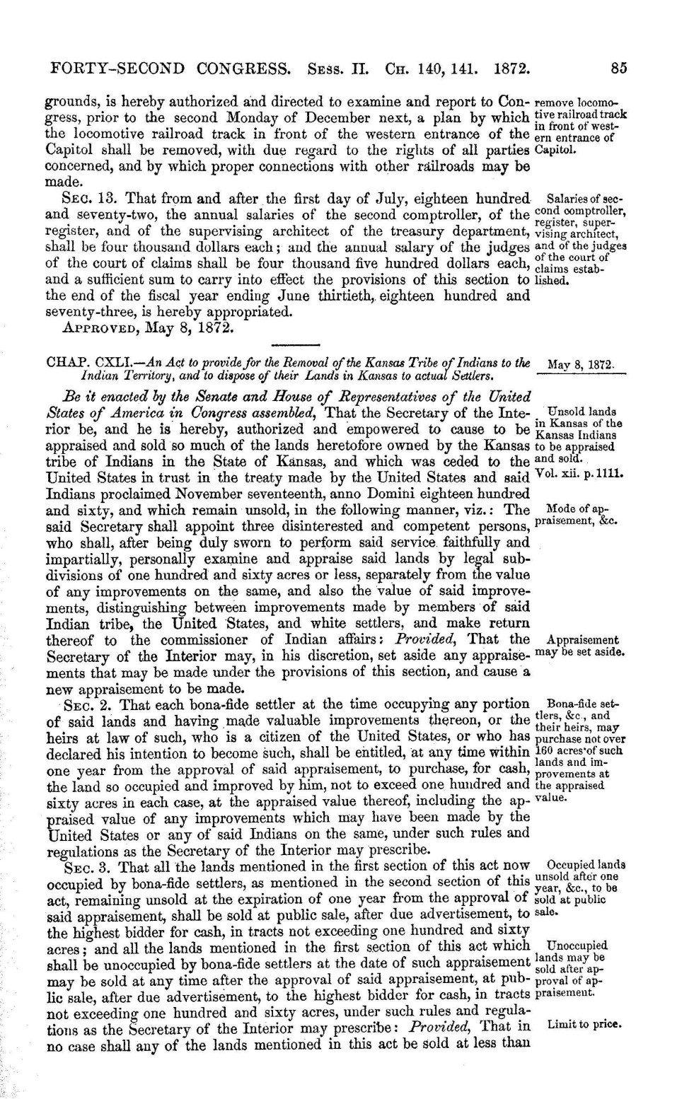 Page 1 from Act of Congress 1872